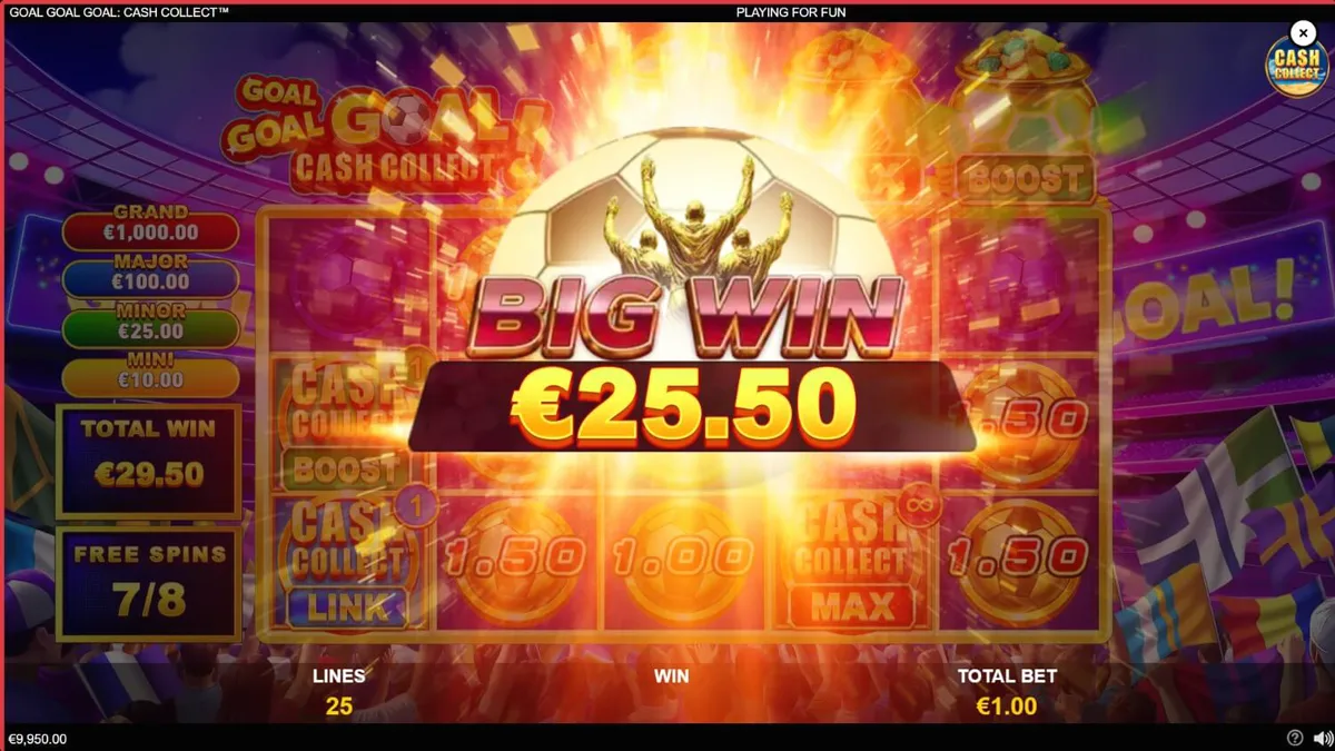 Tampilan antarmuka seluler permainan slot Goal Goal Goal: Cash Collect